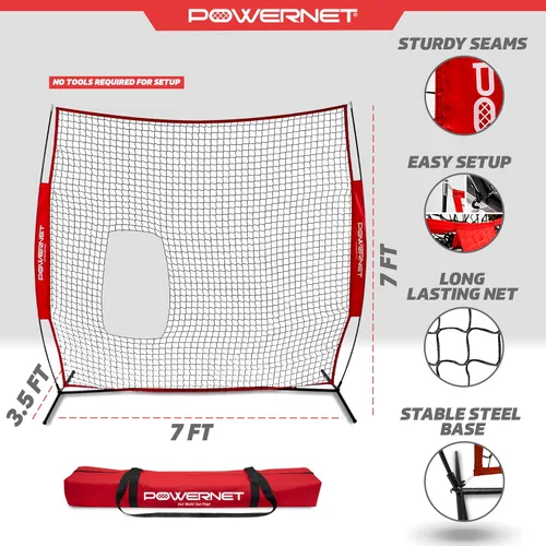 Miniatura 3 de PowerNet 7x7 FT Pitch-Thru Protection Pitching Screen for Softball, 49 Sq Ft Barrier Net Only or Net + Frame, Portable Pitching & Batting Practice