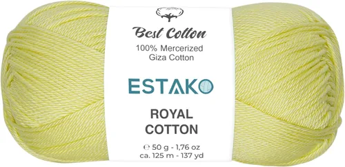 Miniatura 76 de Estako Algodón Royal, 100% hilo de algodón giza mercerizado, suave, súper fino 1 para ganchillo y tejer, 1.76 onzas (50g) / 137 yardas (125m)