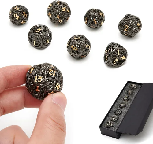 Miniatura 11 de Dados DND, dados de metal huecos D&D, juego de dados de mazmorras y dragones con caja de regalo, 7 piezas de juegos de dados poliédricos steampunk