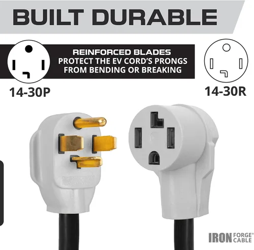 Miniatura 2 de Iron Forge Cable Cable de extensión para secadora/vehículo eléctrico de 15 pies, cable de calibre 10 STW negro de 14-30P a 14-30R, 30 amperios