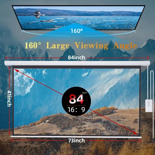 Miniatura 6 de Pantalla de proyector desplegable motorizada de 84 pulgadas 16:9 HD pequeña pantalla de proyector eléctrica portátil con control remoto, pantallas