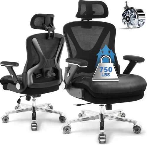 Miniatura 11 de Silla de oficina ergonómica de 750 libras, sillas de oficina grandes y altas mejoradas para personas pesadas, silla de escritorio de malla con Negro