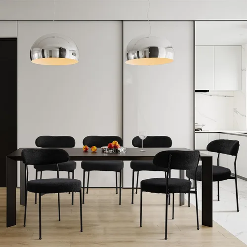 Miniatura 16 de Modern Boucle - Juego de 2 sillas de comedor con respaldo redondo tapizado de lana de cordero y patas de metal para comedor, cocina, restaurante