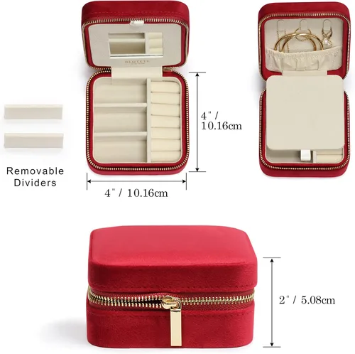 Miniatura 78 de BLUTETE Joyero de viaje organizador de terciopelo con anillos de espejo, aretes, collares, caja organizadora de almacenamiento (negro)