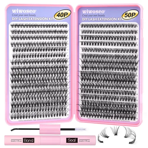Kit de extensión de pestañas para bricolaje, pestañas individuales con sello de pestañas y sello, kit de extensión de pestañas rizadas D, kit de