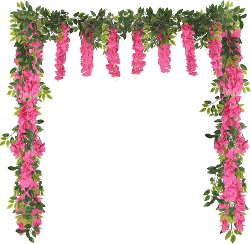 Miniatura 12 de Flores artificiales de seda, guirnalda de glicina de seda, 2 unidades, 5.91 pies, enredaderas de glicina falsas, champán, glicina artificial, vid