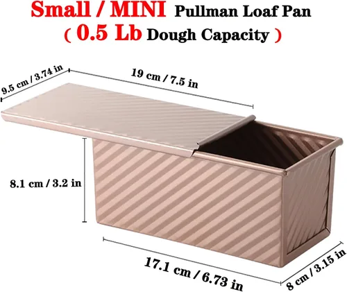 Miniatura 4 de Molde pequeño Pullman para pan con tapa, capacidad de masa de 0.5 libras, mini molde para tostadas de acero al carbono para hornear pan