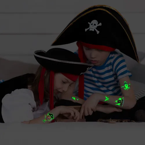 Miniatura 4 de PARTYWIND 34 estilos de suministros de fiesta de cumpleaños pirata, brillantes y brillantes metálicos piratas temporales para decoración de fiesta