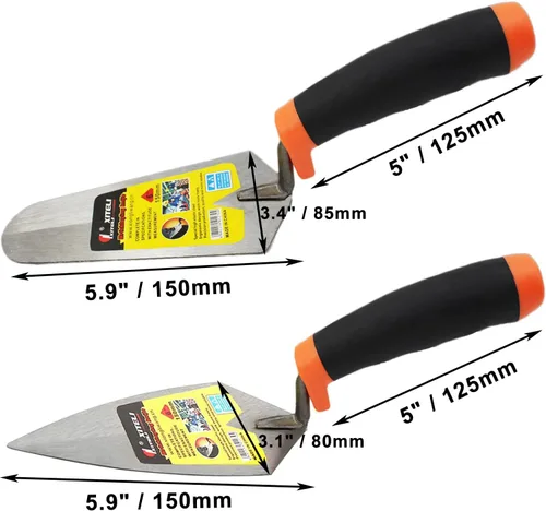 Miniatura 2 de Juego de 2 piezas de palas de señalar y medidor, juego de herramientas de mano de mampostería de 6 pulgadas con mango de agarre suave, paletas