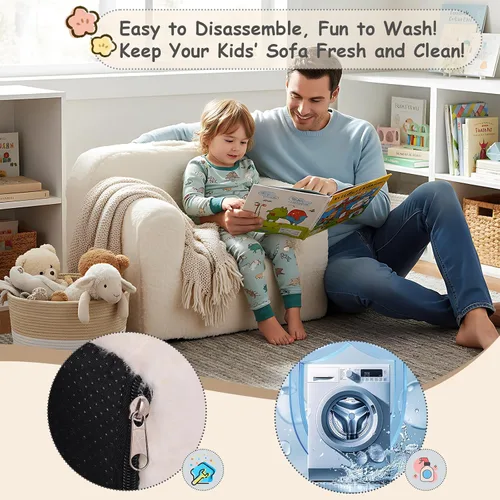 Miniatura 9 de Tiita Sofá para niños, sofá para niños con asa de transporte, sofá portátil de espuma para niños, silla ligera para sala de juegos, dormitorio, Beige