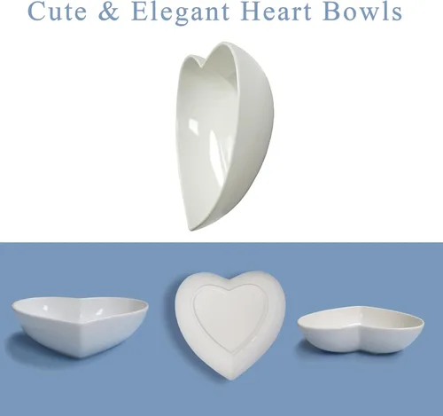Miniatura 4 de Juego de 2 platos de ensalada profundos en forma de corazón de porcelana, cuencos de corazón de 7 pulgadas para servir postre/aperitivo/fruta, 19