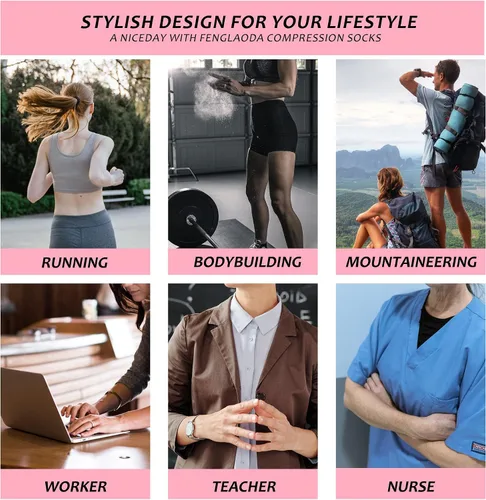 Miniatura 7 de fenglaoda Calcetines de compresión para mujeres y hombres, 6 pares, hasta la rodilla, mejor apoyo para correr, viajar, vuelo, enfermera