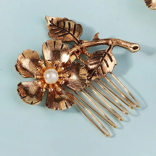Miniatura 3 de 2 peines laterales dorados pequeños para mujer, decoración de boda, pinzas de metal retro con perlas de metal, pinzas de cristal para novia