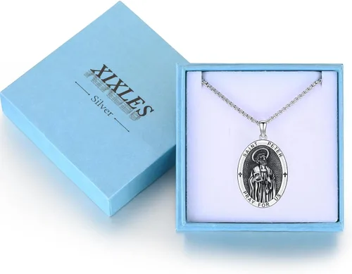 Miniatura 701 de Collar con colgante de plata de ley 925 con medalla de San Patrón, joyería religiosa para hombres y mujeres, con cadena de acero inoxidable 316L