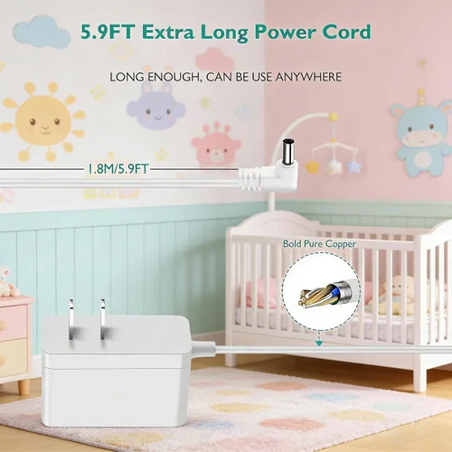 Miniatura 5 de Lnauy Cargador para humidificador Frida Baby compatible con Frida Baby 3 en 1 Cool Humidifier Cable de alimentación de repuesto Cable de carga de 24