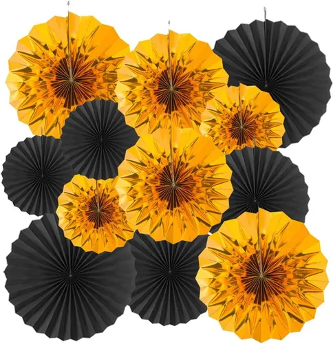 Miniatura 16 de MOWO Abanicos de papel negro para colgar decoración (negro, 6 piezas)