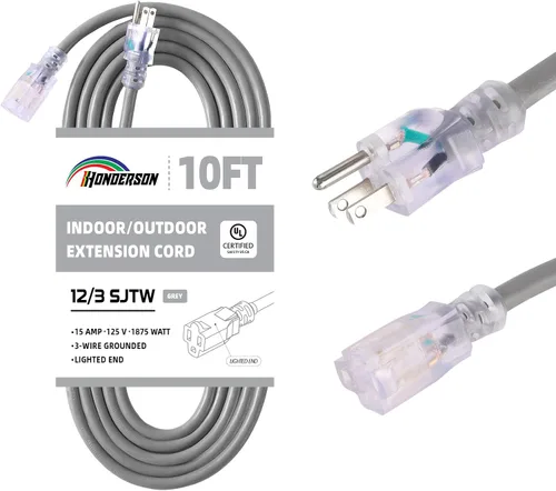 Miniatura 20 de Cable de extensión para interiores y exteriores, resistente a la intemperie con extremo iluminado, certificación UL, calibre 12, 20 pies, color Azul