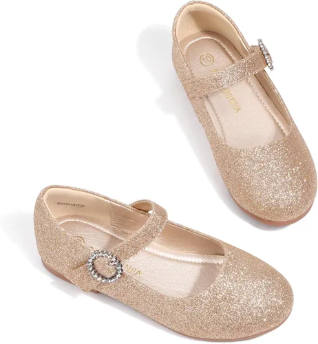 Miniatura 2 de PANDANINJIA Sarena - Zapatos de vestir para niñas con diamantes de imitación para niña de flores, bailarina, zapatos planos Mary Jane para bodas