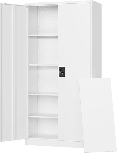 Letaya Armarios de almacenamiento de metal para garaje con puerta con cerradura y estantes ajustables, gabinetes de herramientas de acero para el