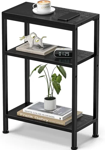 Miniatura 19 de Mesa auxiliar estrecha para espacios pequeños, mesa auxiliar delgada de 2 niveles, mesita de noche delgada, mesa de sofá delgada para aperitivos