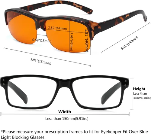 Miniatura 4 de Eyekepper 100% anti-bloqueo de luz azul Fitover gafas desgaste sobre gafas de computadora con lente ámbar 1801-tortuga-100% bloqueo de luz azul