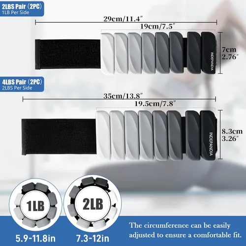 Miniatura 7 de Pesas de muñeca y tobillo para mujeres y hombres, pares de 2 libras/4 libras, brazaletes ajustables de silicona con peso para entrenamientos