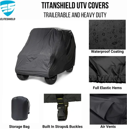 Miniatura 2 de EliteShield Cubierta impermeable Quad 4 x 4 UTV, cubierta de almacenamiento SXS para vehículo utilitario resistente, color negro se adapta hasta 108