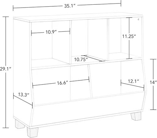 Miniatura 7 de RiverRidge Catch-All - Organizador de juguetes para niños de 35 pulgadas de ancho con 3 cubos y 2 contenedores de almacenamiento, color blanco puro