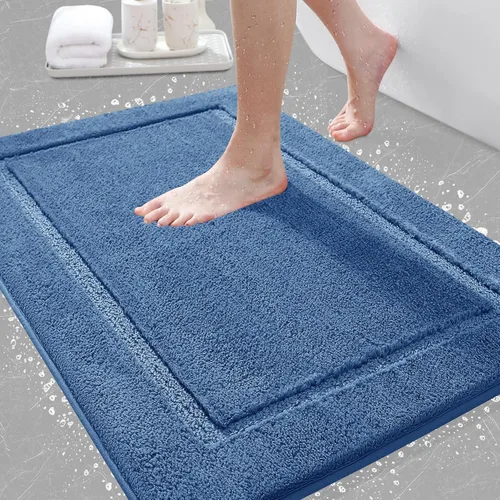 Miniatura 30 de Juego de alfombras de baño de 3 piezas de color blanco hueso, ultra suave, gruesa, esponjosa, microfibra absorbente, parte trasera antideslizante