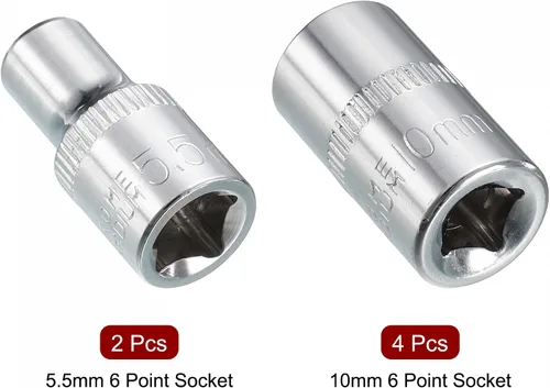 Miniatura 3 de uxcell Juego de 6 llaves de vaso poco profundas de 1/4 pulgadas por 0.217 in y 0.394 in, métrico de 6 puntos, acero CR-V