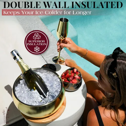Miniatura 6 de Gusto Nostro Cubo de hielo aislado de 4.1 L con tapa y pinzas, cubo de hielo de acero inoxidable de doble pared grande, sin BPA para bar