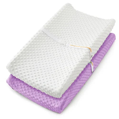 Miniatura 14 de Homiest Paquete de 2 fundas para cambiador, sábanas blancas y beige, tela de vellón ultra suave, tela de lunares minky, funda transpirable y cómoda