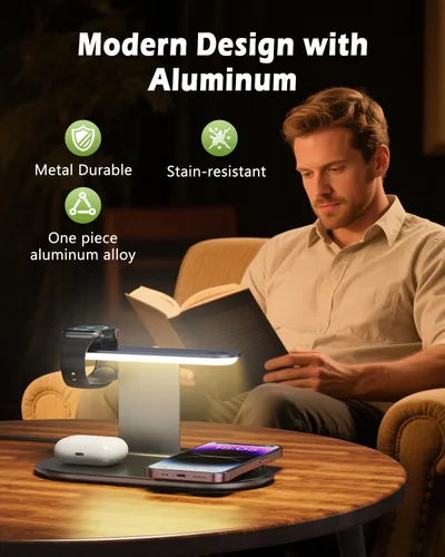 Miniatura 9 de KeeKit Cargador inalámbrico, estación de carga inalámbrica 4 en 1 con luz nocturna de atenuación, base de carga rápida para iPhone, iWatch, AirPods