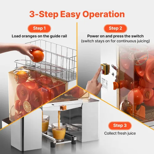 Miniatura 6 de VEVOR Exprimidor de naranja comercial, extractor de jugo automático de 120W, exprimidor de naranja de acero inoxidable para 20 naranjas por minuto