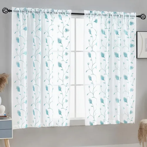 Miniatura 121 de Cortinas para ventana cortinas blancas traslúcidas de 90 pulgadas de largo, 2 paneles de cortinas de tul, paneles de ventana para cortinas de Blanco
