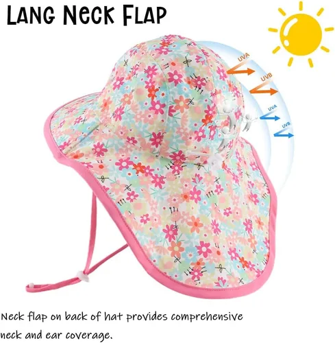 Miniatura 24 de Sombrero de verano para niños pequeños con solapa para el cuello, impermeable, sombrero de natación para niños, protección UV, sombrero de playa