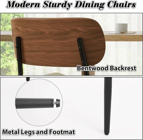 Miniatura 6 de HENGJIANYI Bentwood - Juego de 2 sillas de comedor modernas de piel sintética con patas de metal, sillas de cocina tapizadas de mediados de siglo