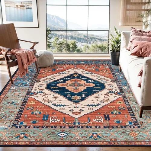 Miniatura 19 de Lahome - Tapete con diseño bohemio, pequeño, antideslizante, lavable, ultradelgado, con estampado oriental desgastado, para entrada, cocina