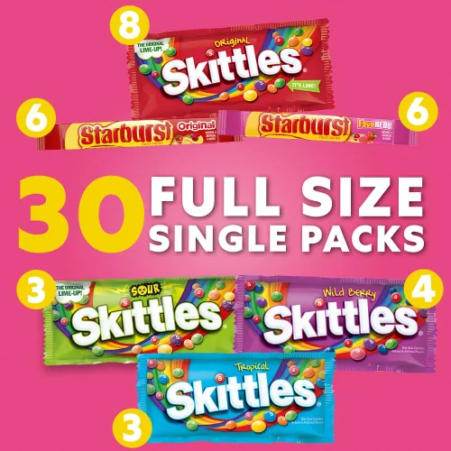 Miniatura 4 de SKITTLES & STARBURST - Paquete surtido de dulces surtidos para vacaciones, regalos, fiestas, surtido de dulces, caja a granel de 62.79 onzas