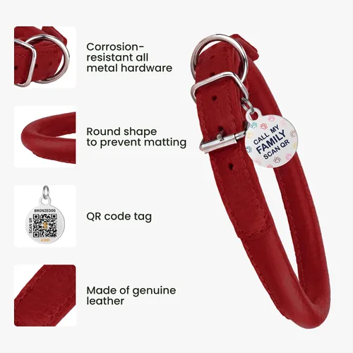 Miniatura 3 de Collar de cuero enrollado para perro, diseño redondo suave que evita enredos y enmarañe con etiqueta de identificación para perros pequeños, Hebilla