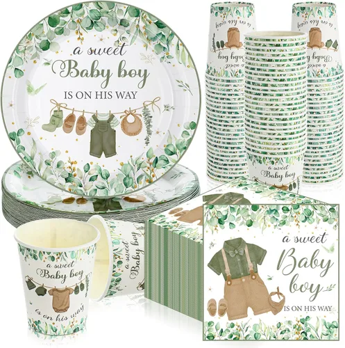 Miniatura 14 de Hushee 200 piezas de platos de papel, servilletas y vasos florales para baby shower, juego de vajilla para fiesta de baby shower, vasos y Rosa