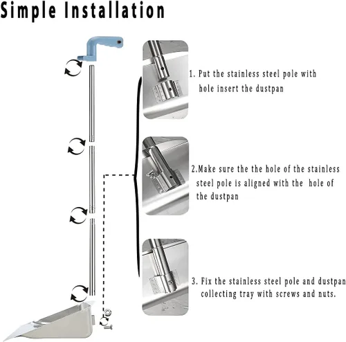 Miniatura 5 de YONILL - Recogedores con mango largo - Recogedor vertical de metal resistente, recogedor de 35" con mango largo para vestíbulo, garaje, hogar