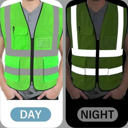 Miniatura 4 de FEimaX Chaleco de seguridad de alta visibilidad, chaleco de trabajo reflectante de malla para hombres y mujeres con bolsillos y cremallera, cumple