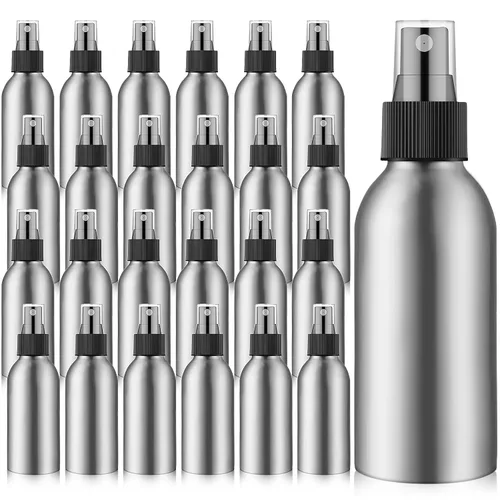 Irenare 24 botellas pequeñas de aerosol, botellas de aluminio de niebla fina, almacenamiento de aceite esencial de metal a granel para tóner de