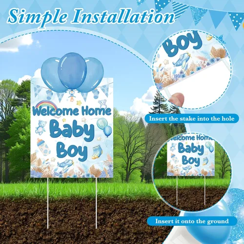 Miniatura 3 de 2 carteles decorativos de bienvenida a casa para bebé, niño, bohemio, arcoíris, bienvenida, hogar, patio, con estacas "It's a boy", letrero