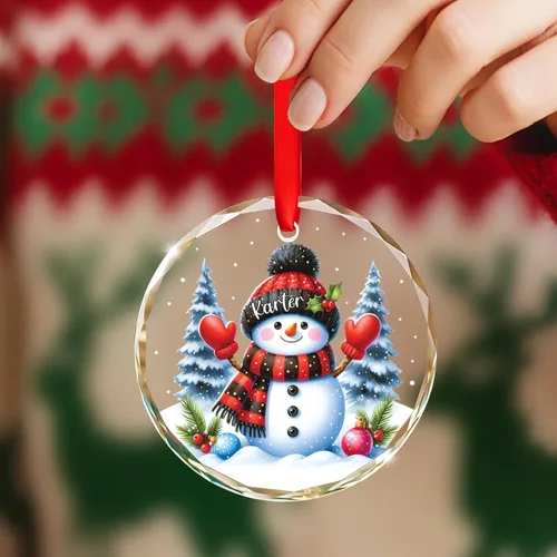 Miniatura 4 de Adorno de cristal de Navidad personalizado con nombre, muñeco de nieve personalizado para árbol de Navidad 2025, nuevo adorno de Navidad para bebé