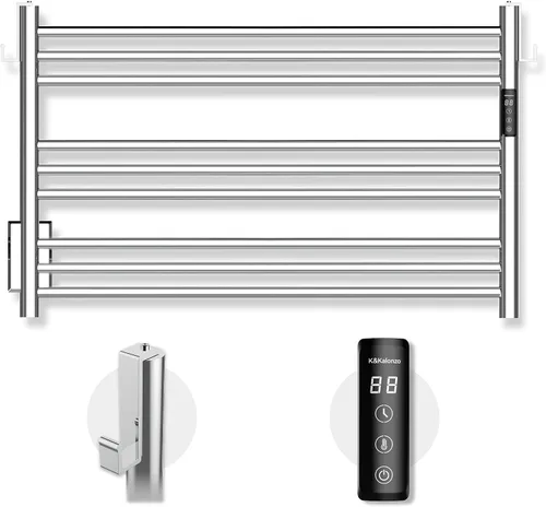 Miniatura 13 de K&KALONZO Calentador de toallas para baño, toallero térmico de 9 barras montado en la pared con temporizador integrado, calentador de toallas