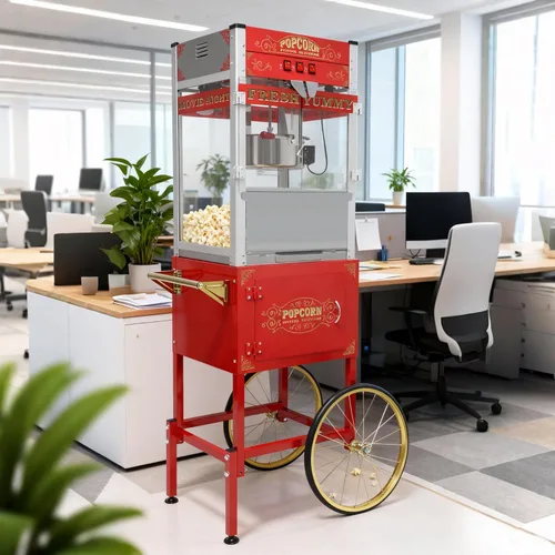 Miniatura 18 de Máquina comercial para palomitas de maíz de 32 oz con carrito - Hervidor de acero inoxidable con ruedas, bandeja calefactora y vidrio templado