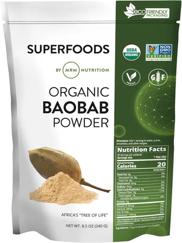 MRM Nutrición Orgánica Baobab Polvo | Superalimentos | Salud digestiva | Antioxidante | 40 porciones