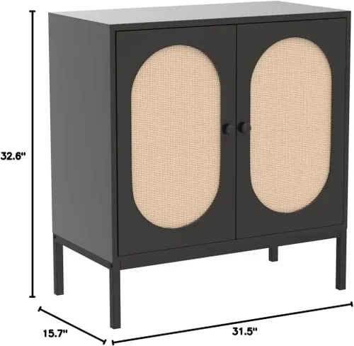 Miniatura 2 de IDEALHOUSE Gabinete de buffet, armario de almacenamiento de ratán con puertas y estantes, aparador de armario, armario de consola de madera